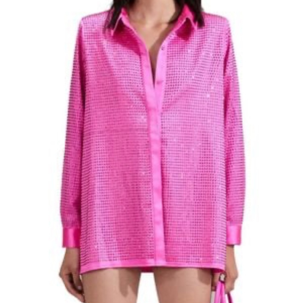 Self Portrait pink crystal hot fix shirt sz 4